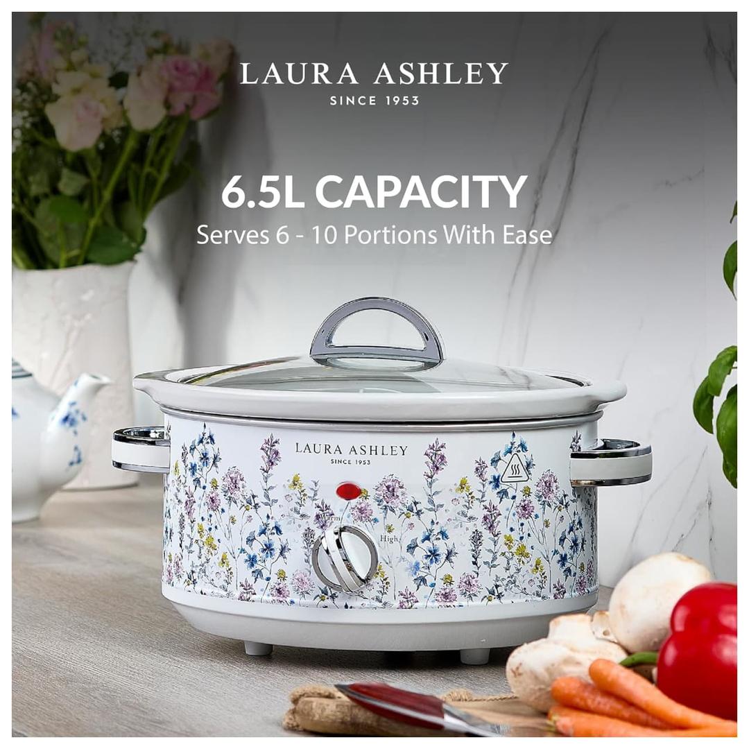 Laura Ashley 6.5L Slow Cooker - Wild Meadow Floral Print - 3 Heat Settings, Keep Warm, Removable Ceramic Crock, Dishwasher Safe - Ideal for Family Meals & Meal Prep
