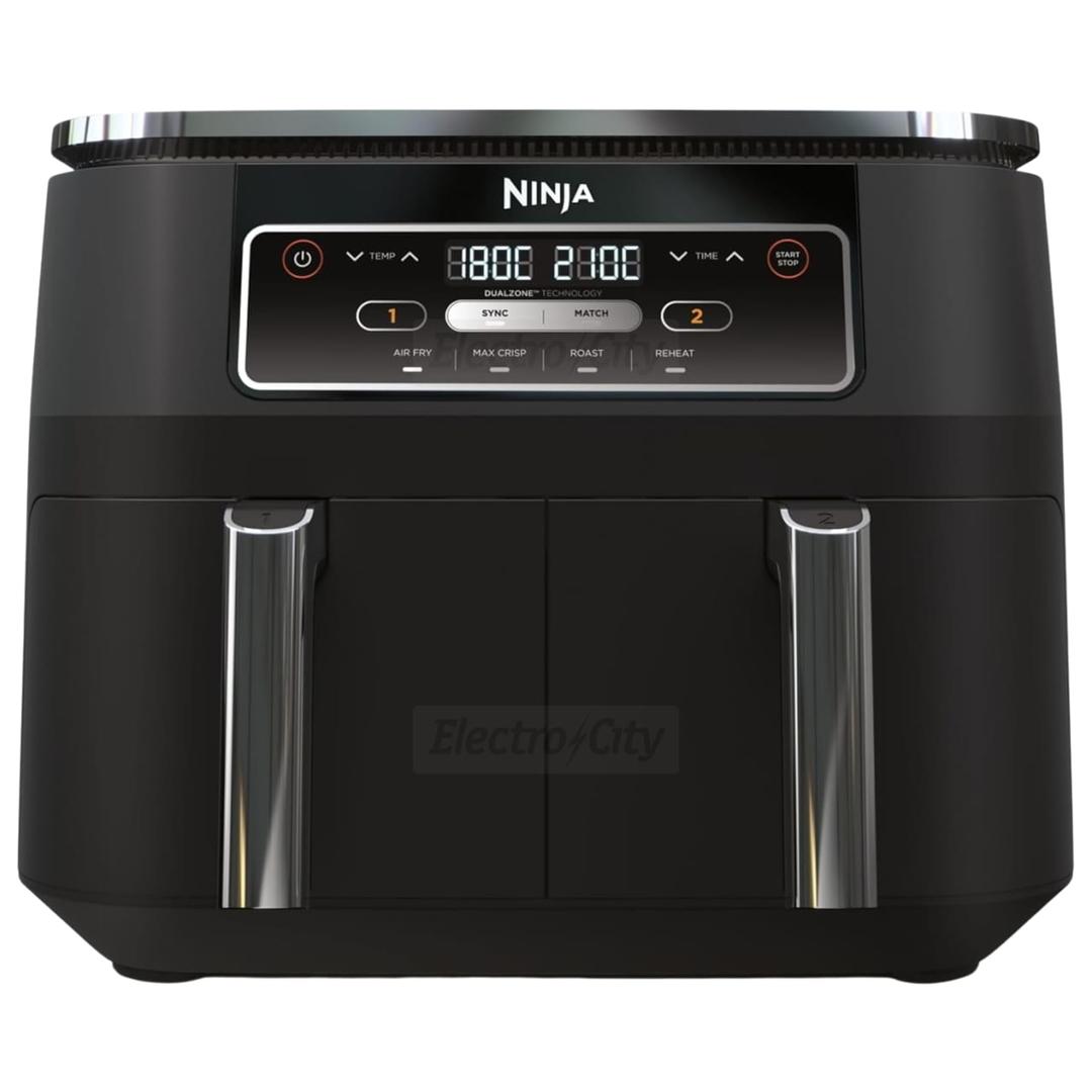 Ninja Foodi AF200UK 4-in-1 Dual Zone Air Fryer 7.6L Black with Digital Display and Dual Drawers