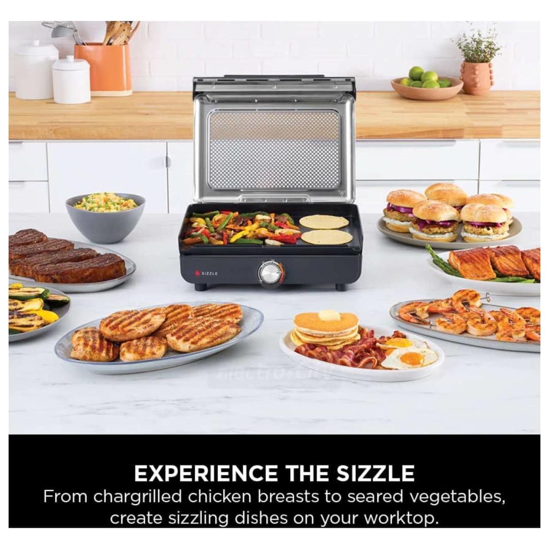 Ninja Sizzle Indoor Grill & Flat Plate | Low Smoke | High-Heat Cooking | Includes Grill Plate & Flat Plate | GR101UK | Free Delivery | 