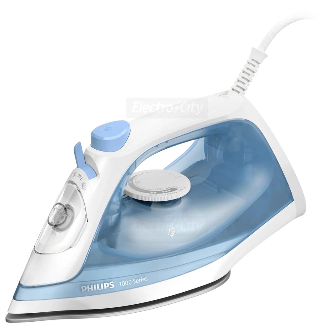 Philips 1000 Series 2000W Steam Iron White & Blue 250ml Water Tank 90g Steam Boost Non-stick Soleplate