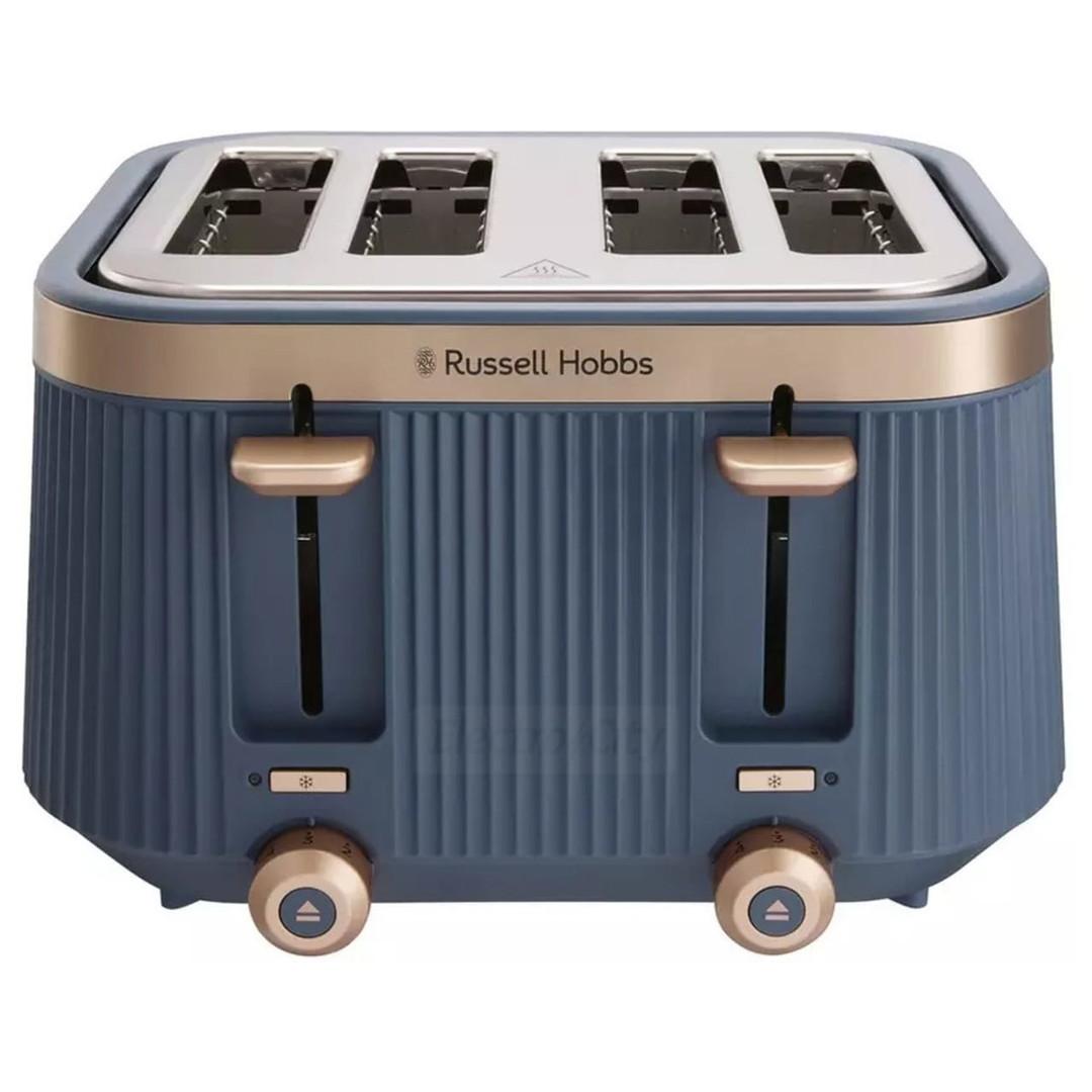 Russell Hobbs Bronte 4 Slice Toaster | Navy | Fluted Exterior, Gold Accents, Lift and Look Lever