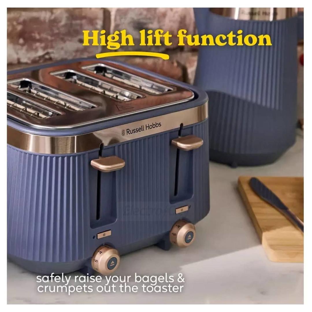 Russell Hobbs Bronte 4 Slice Toaster | Navy | Fluted Exterior, Gold Accents, Lift and Look Lever