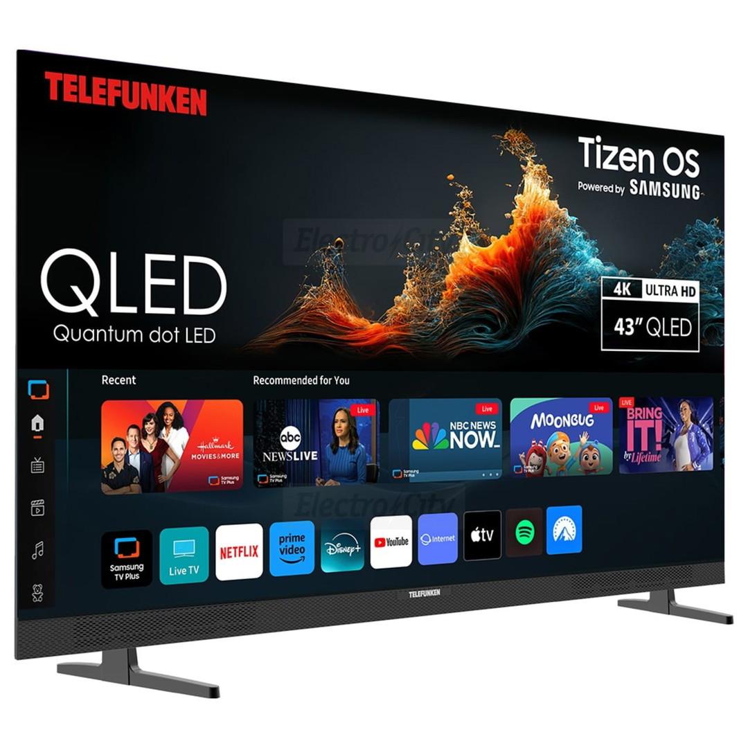 Telefunken 43" QLED Smart TV with Tizen OS, 4K UHD Resolution, Frameless Design, and Soundbar
