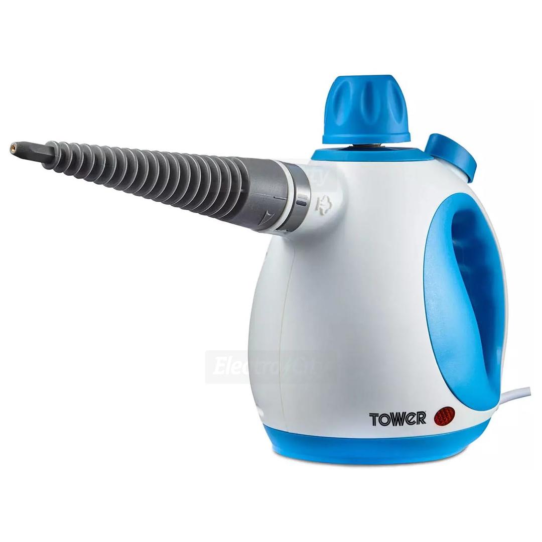 Tower THS10 Handheld Steam Cleaner Blue 9 Accessories 1050W 105°C 3 Min Heat Up 10 Min Runtime 250ml Tank 3m Cord