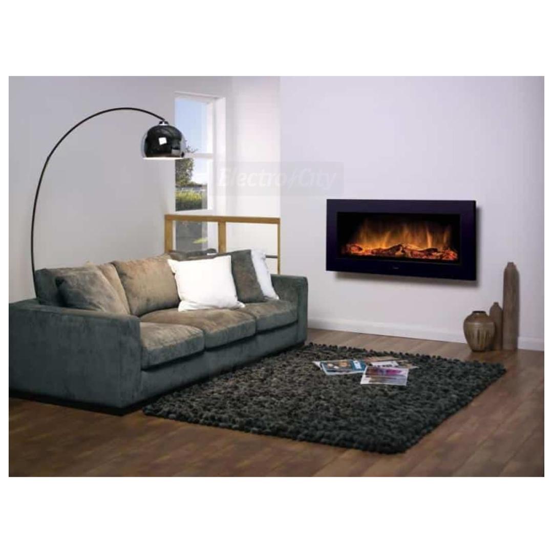 Dimplex Optiflame Wall Mounted Electric Fire with Remote Control, Black Finish, LED Lighting, Flames, Log Set