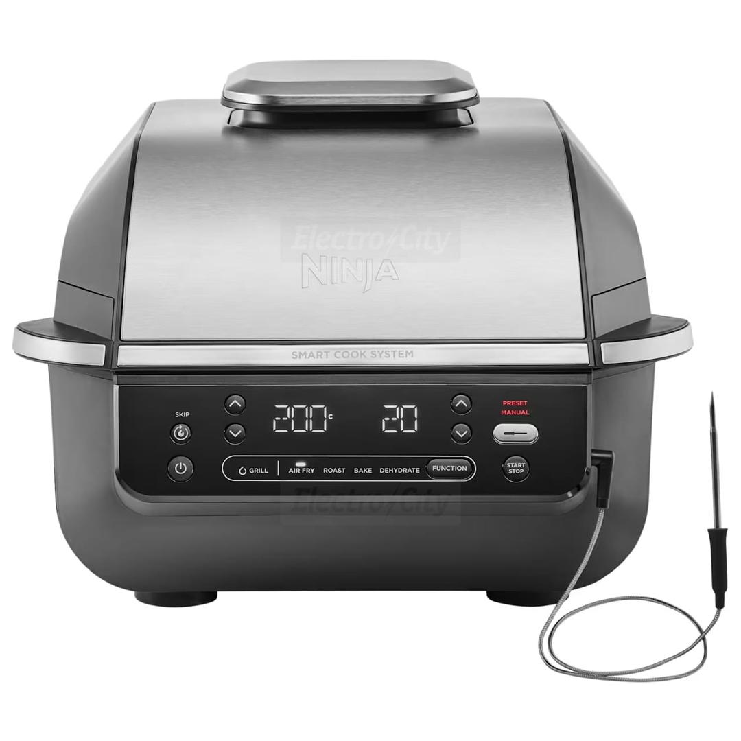 Ninja 5-in-1 Grill & Air Fryer EG351UK with Smart Cook System - Black/Silver, 5.7L Capacity, Cyclonic Air Technology, Digital Probe