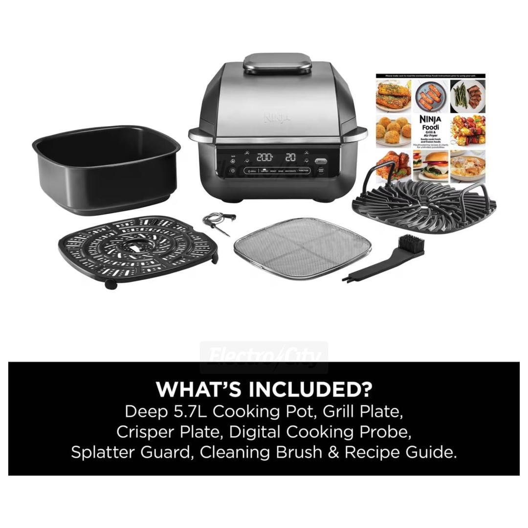 Ninja 5-in-1 Grill & Air Fryer EG351UK with Smart Cook System - Black/Silver, 5.7L Capacity, Cyclonic Air Technology, Digital Probe