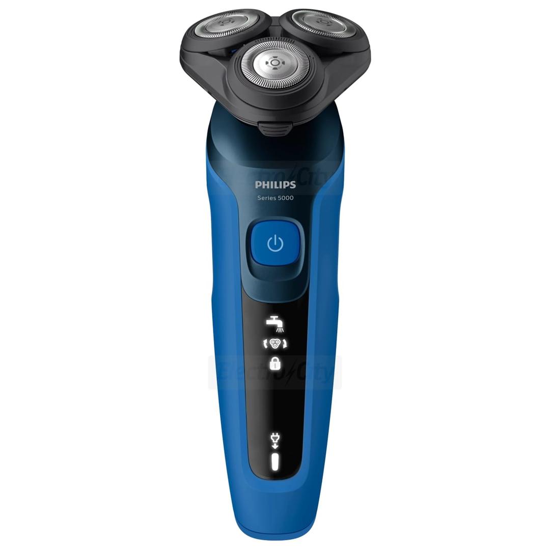 Philips Shaver Series 5000 Wet & Dry Electric Shaver with Trimmer, Blue, 45 Min Runtime, Lithium-ion Battery, 360° Contour Heads, Advanced Display, Ergonomic Grip