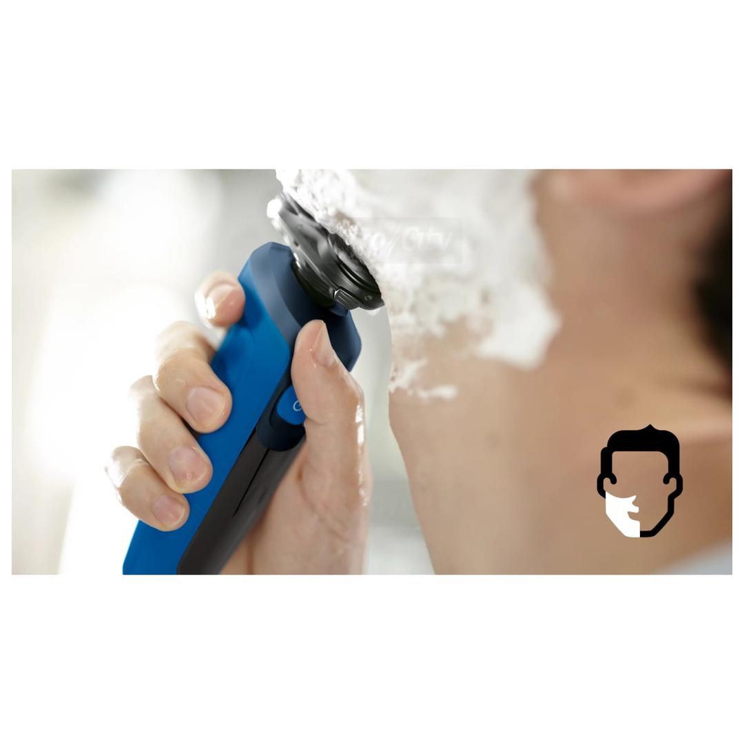 Philips Shaver Series 5000 Wet & Dry Electric Shaver with Trimmer, Blue, 45 Min Runtime, Lithium-ion Battery, 360° Contour Heads, Advanced Display, Ergonomic Grip