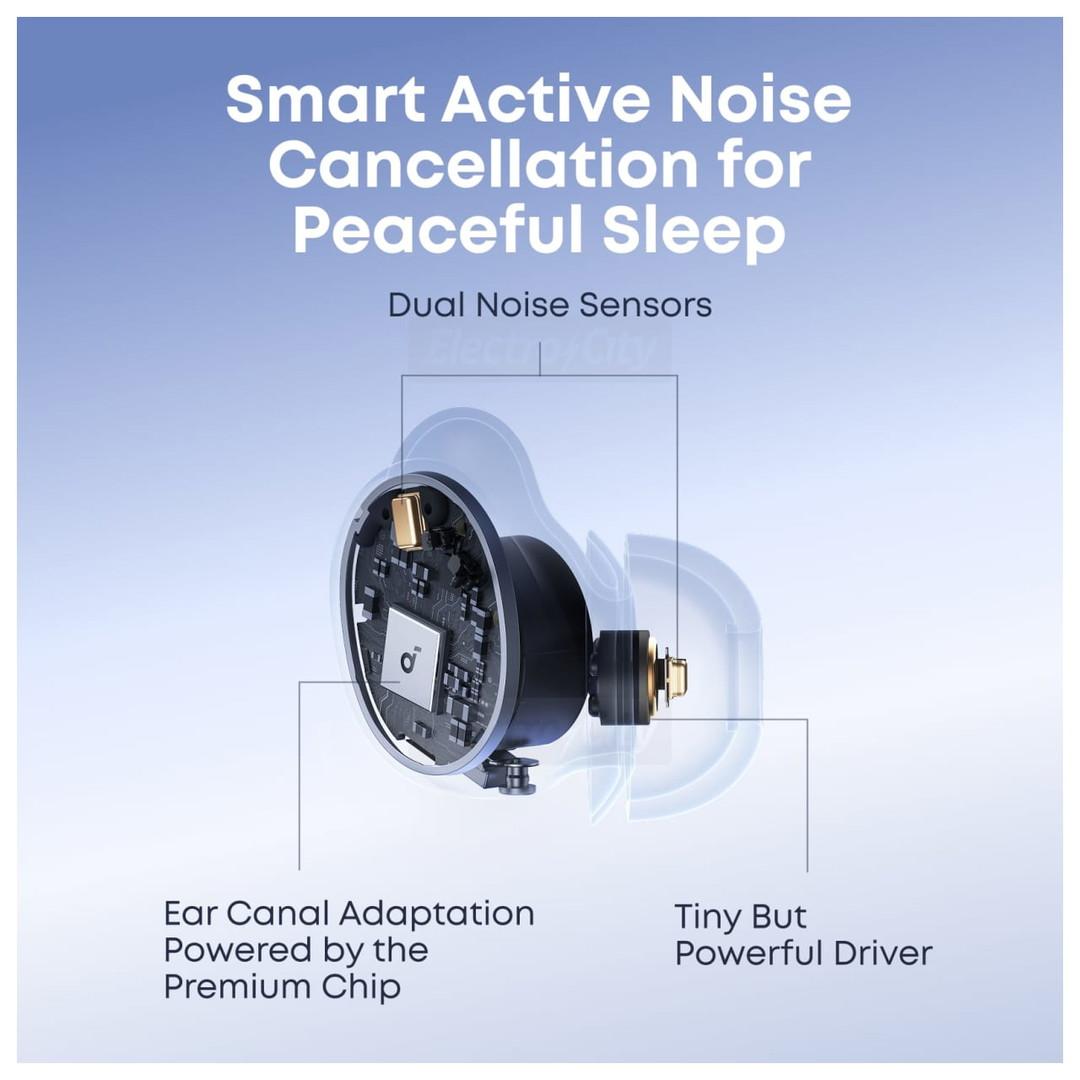 Soundcore Sleep A30 Active Noise Cancelling Wireless Earbuds | Moonlit White | 2 pcs | Reusable Ear Plugs | L Marking