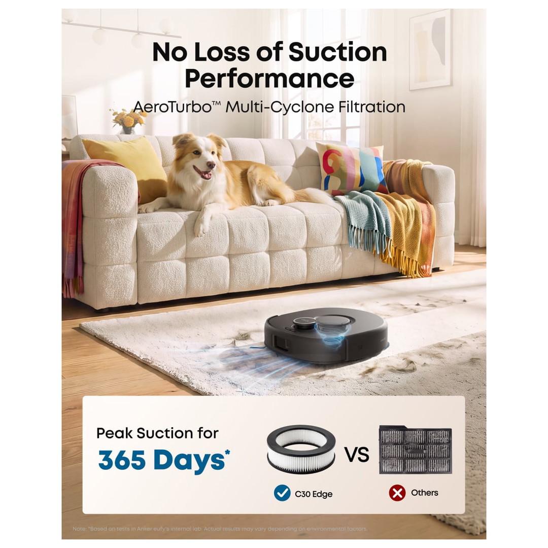 Eufy Omni C30 Edge Robot Vacuum & Mop with All-in-One Station - 35,000 Pa Suction, iPath 2.0 Laser Navigation, Auto Wash/Dry Mop, Black
