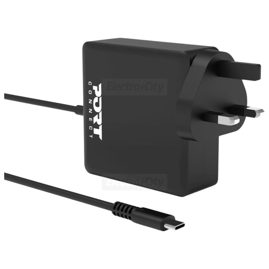 PORT Connect 65W USB-C Power Supply UK Plug for Laptops MacBooks Tablets Smartphones iPad Pro Android Tablets PC Laptops 5V-20V 2-Year Warranty
