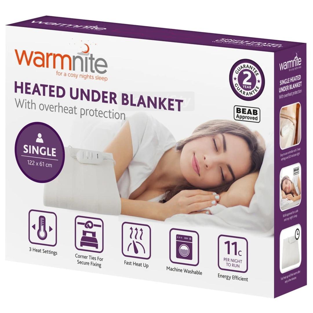 Warmnite Single Electric Blanket 35W White Fitted Machine Washable 0.5kg