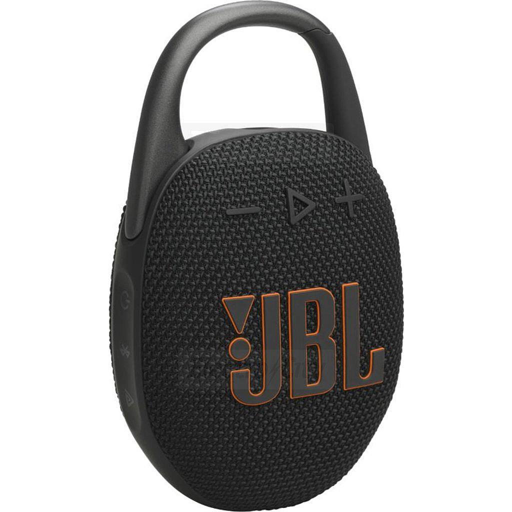 JBL Clip 5 Black Bluetooth Portable Speaker with Carabiner & JBL Logo