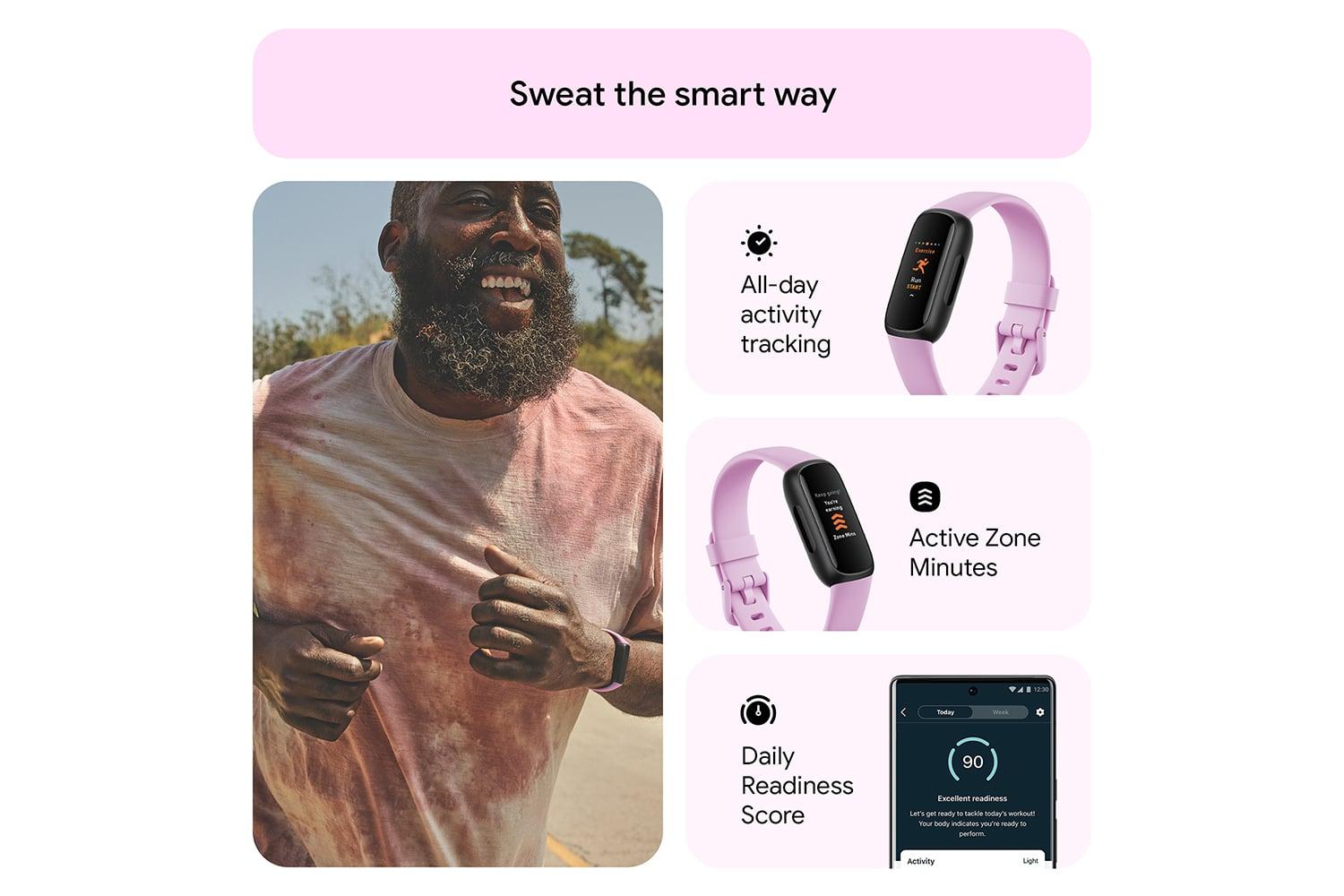 Fitbit Inspire 3 Fitness Tracker - Lilac Bliss / Black, Wristband, Display