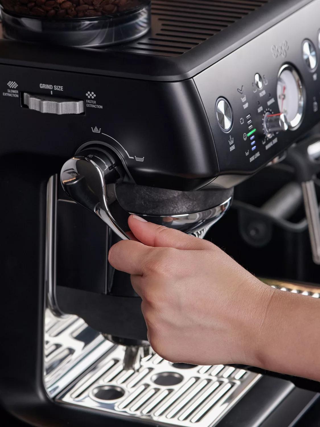 Sage Barista Express Impress Bean to Cup Coffee Machine Black, Integrated Burr Grinder, 25 Grind Settings, Pressure Gauge
