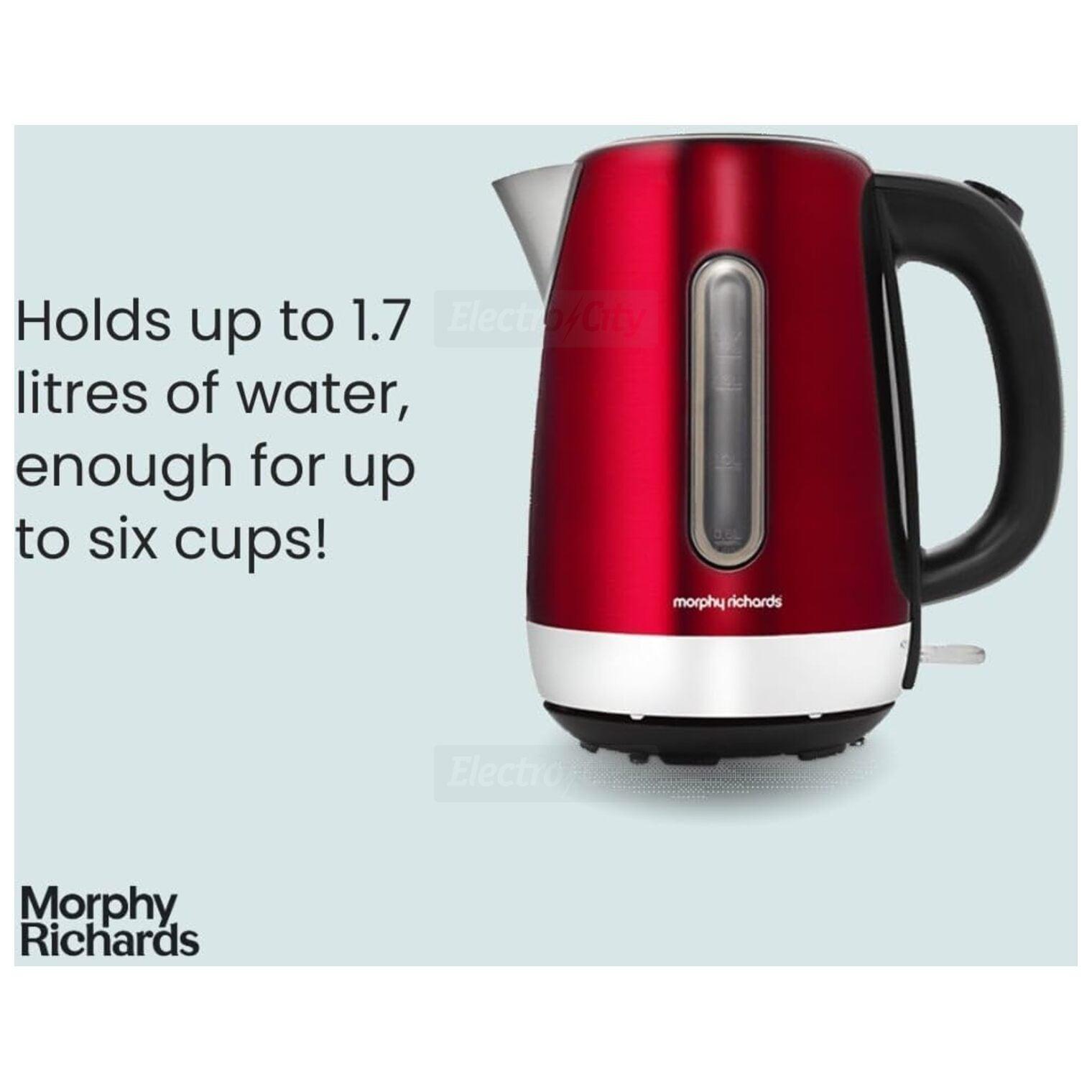 Morphy Richards Red 1.7L Jug Kettle with Water Level Indicator and Black Handle