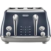 Delonghi Icona Capitals 4-Slice Toaster - Blue, 1800 W, Defrost, Reheat, Bagel function, Variable browning, Stainless Steel