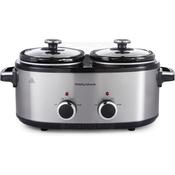 Morphy Richards 3.8L DuoServe Double Pot Slow Cooker | Brushed Stainless Steel image