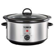 Tower 3.5 Litre Slow Cooker with Glass Lid | Stainless Steel image