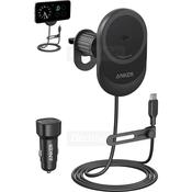 Anker MagGo 15W Wireless Car Charger Pad with Built-In USB-C Cable | Black
