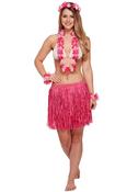 Hawaiian 5 Piece Grass Skirt Set Pink - will fit up to waist size 40" or 102cm image