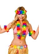 Hawaiian Waikiki Multi Colour Flower Lei Garland, Headpiece &amp; Wrist Cuffs