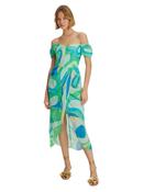 Exquise Apple Green and Sky Blue Off the Shoulder Wrap Effect Dress - 8 image