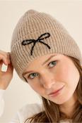 Molly Bracken Ribbed Knit Hat, Embroidered Bow - Beige image
