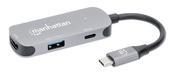 Manhattan USB-C Dock/Hub, Ports (x3): HDMI, USB-A and USB-C, With Power Delivery (100W) to USB-C Port (Note additional USB-C wall charger and USB-C cable needed), HDMI: 4k@60Hz, USB-A: 5 Gbps USB 3.2 Gen1 aka USB 3.0, Universal for all devices, Cable 11cm image