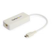 StarTech.com USB C to Gigabit Ethernet Adapter w/USB A Port - White 1Gbps NIC USB 3.0/USB 3.1 Type C Network Adapter - 1GbE USB-C RJ45/LAN TB3 Compatible Windows MacBook Pro Chromebook image