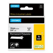 DYMO Rhino Industrial Permanent Polyester Labels | 19mm x 5.5m | Black Print on White | Self-Adhesive | for Rhino &amp; LabelManager Label Makers image