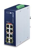 PLANET IP30 Industrial 4-Port Unmanaged Gigabit Ethernet (10/100/1000) Power over Ethernet (PoE) Blue, White image