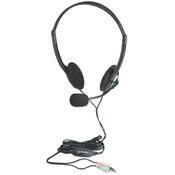 Manhattan Stereo On-Ear Headset (3.5mm), Microphone Boom, In-Line Volume Control, Foam Earpads, Standard 2x 3.5mm stereo jack/plug for audio/mic use, cable 2m, Black, Three Year Warranty