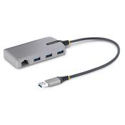StarTech.com 3-Port USB Hub with Ethernet - 3x USB-A Ports - Gigabit Ethernet (RJ-45) - USB 3.0 5Gbps - Bus-Powered - 1ft/30cm Long Cable - Portable Laptop USB Hub Adapter w/ GbE image
