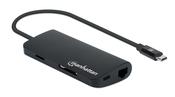 Manhattan USB-C Dock/Hub with Card Reader, Ports (x5): Ethernet, USB-A (3) and USB-C, 5 Gbps (USB 3.2 Gen1 aka USB 3.0), With Power Delivery (100W) to USB-C Port (Note additional USB-C wall charger and USB-C cable needed), Universal for all devices, Alumi image