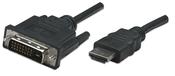 Manhattan HDMI to DVI-D 24+1 Cable, 1m, Male to Male, Black, Dual Link, Compatible with DVD-D, Lifetime Warranty, Equivalent to HDDVIMM1M image