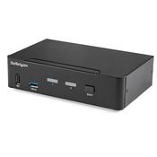 StarTech.com 2 Port DisplayPort KVM Switch - 4K 60Hz - Single Display - Dual Port UHD DP 1.2 USB KVM Switch with Integrated USB 3.0 Hub &amp; Audio - Dell HP Apple Lenovo - TAA Compliant image