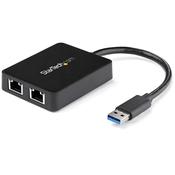 StarTech.com USB 3.0 to Dual Port Gigabit Ethernet Adapter NIC w/ USB Port image