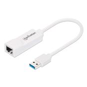 Manhattan USB-A Gigabit Network Adapter, White, 10/100/1000 Mbps Network, USB 3.0, Ethernet, RJ45, Three Year Warranty, Equivalent to USB31000SW. image