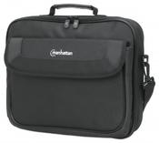 Manhattan Cambridge Laptop Bag 14.1", Clamshell Design, Black, LOW COST, Accessories Pocket, Document Compartment on Back, Shoulder Strap (removable), Equivalent to Targus CN313/CN414EU, Notebook Case, Three Year Warranty image