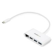 StarTech.com 3-Port USB-C Hub with Gigabit Ethernet - USB-C to 3x USB-A - USB 3.0 Hub - White~3-Port USB-C Hub with Gigabit Ethernet - USB-C to 3x USB-A - USB 3.0 Hub - 5Gbps - White image