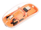 Manhattan Transparent Rechargeable Wireless Mouse, Clear/Orange, Adjustable 800/1200/1600dpi, With RGB LED light, 2.4Ghz (effective range up to 10m), USB, Optical, Ambidextrous, Four Button with Scroll Wheel, Slim Design, USB-A micro receiver, Lithium Ion image