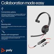 HP Poly Blackwire 5210 Monaural USB-C Headset +3.5mm Plug +USB-C/A Adapter (Bulk) image