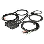 StarTech.com 2 Port HDMI KVM Switch - 4K 60Hz - Compact Dual Port UHD/Ultra HD USB Desktop KVM Switch w/Integrated 4ft Cables &amp; Audio - Bus Powered &amp; Remote Switching - MacBook ThinkPad image