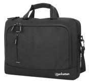 Manhattan Helsinki Eco Friendly Laptop Bag 14.1", Top Loader, Black, Padded Notebook Compartment, Front and Multiple Interior Pockets, Padded Handle, Trolley Strap, Recycled Materials, Black, Shoulder Strap (removable), Notebook Case, Three Year Warranty image