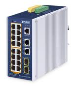 PLANET IP30 Industrial L2/L4 16-Port Managed L2/L4 Gigabit Ethernet (10/100/1000) Power over Ethernet (PoE) Aluminium, Blue image