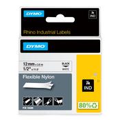 DYMO Rhino Industrial Flexible Nylon Labels | 12 mm x 3.5 m | Black Print on White | Self-Adhesive | for Rhino &amp; LabelManager Label Makers image