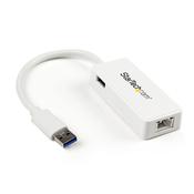 StarTech.com USB 3.0 to Gigabit Ethernet Adapter NIC w/ USB Port - White image