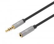 Manhattan Stereo Audio 3.5mm Extension Cable, 1m, Male/Female, Slim Design, Black/Silver, Premium with 24 karat gold plated contacts and pure oxygen-free copper (OFC) wire, Lifetime Warranty image